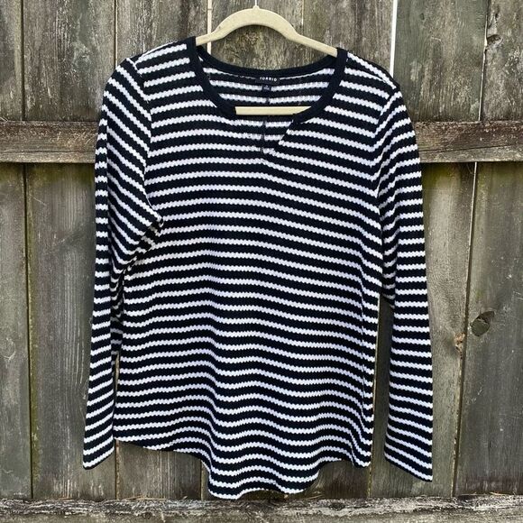 Torrid Waffle Notch Neck Long Sleeve Tee Striped | 0 L - Picture 2 of 5